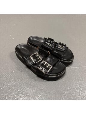 GANNI Black Flatform Platform Leather Buckle Sandals